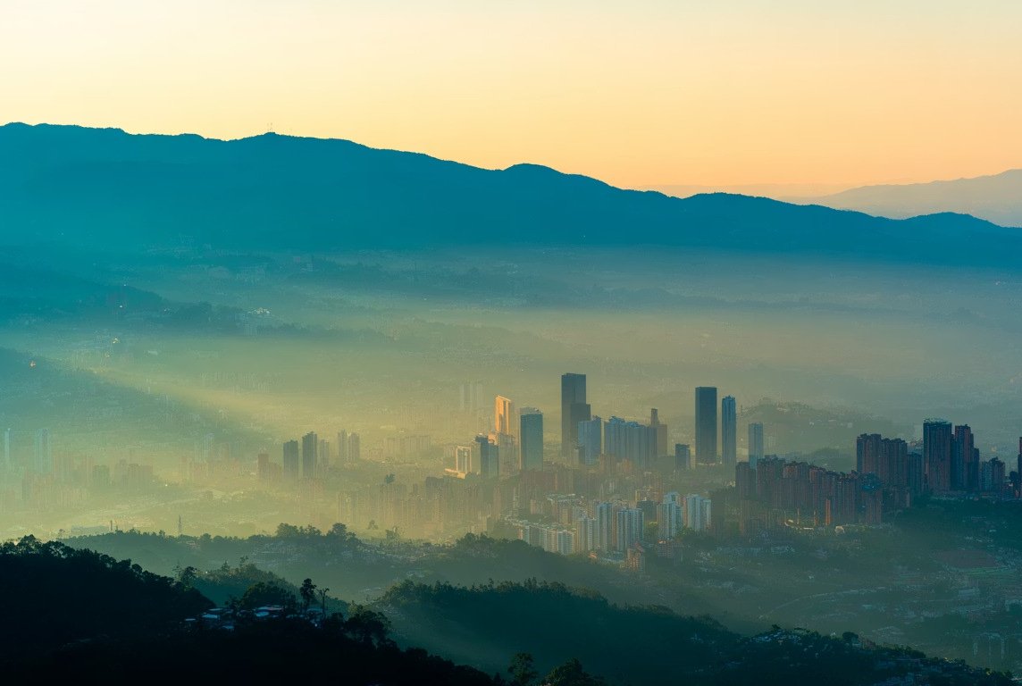 Medellín, seen softly from above.