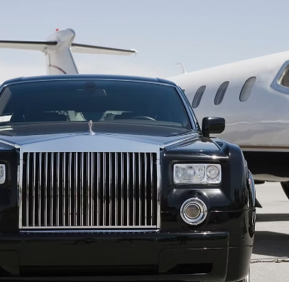 Rolls-Royce transfer to the private jet — departure.